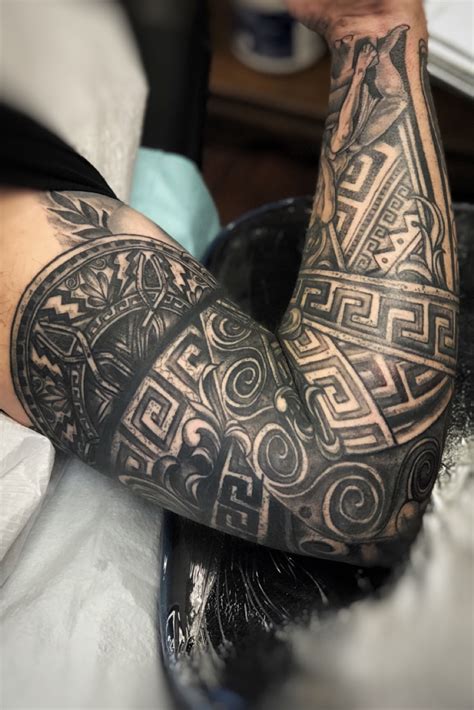 Tattoo uploaded by Elva Stefanie • Healed greek meander hephaestus blackwork sleeve • Tattoodo