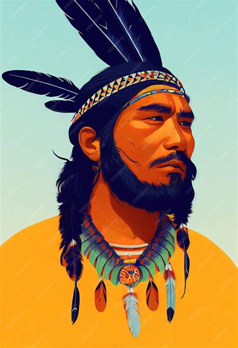 Premium Photo | Cherokee indian with feathers on his head illustration