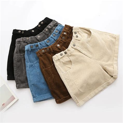 Winter Women Shorts Corduroy Elastic Waist Fashion Vintage Cuff Casual ...