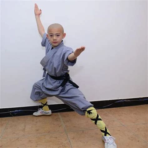 2017 Kids Monk Kung fu Uniform Gray Cotton Shaolin Wushu Suit 3 12 Years Boys Shaolin Monk ...