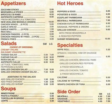 Rosa's Pizza Menu, Menu for Rosa's Pizza, Greenwich Village, New York ...