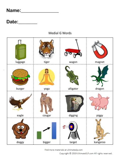 Medial G Words Worksheet - Ultimate SLP