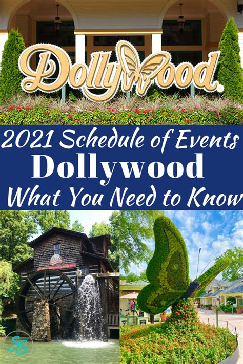 the entrance to dollywood is shown in this collage with images and text that reads,