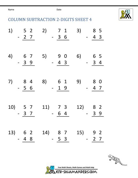 2 Digit Subtraction Worksheets