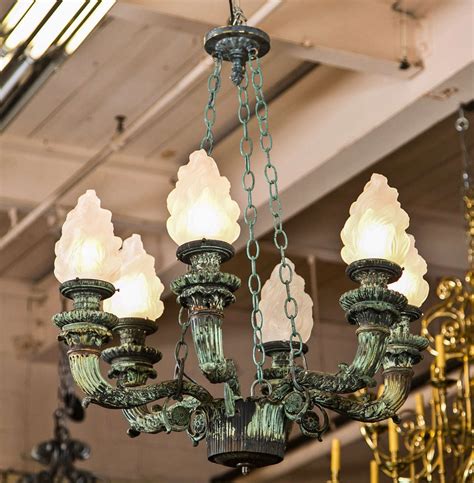 Pair of Antique Bronze Chandeliers Salvaged From Archiitectural Design For Sale at 1stDibs