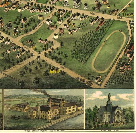 Foxborough, MA in 1879 - Bird's Eye View Map, Aerial Map, Panorama Map ...