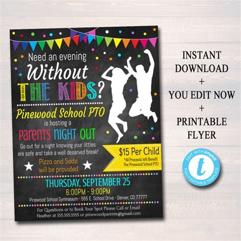 EDITABLE Parents Night Out Flyer Printable PTA PTO School | Etsy