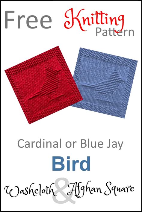 Free Cardinal or Blue Jay Dishcloth or Afghan Square Knitting Pattern ...