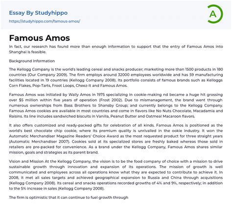 Famous Amos Essay Example | StudyHippo.com