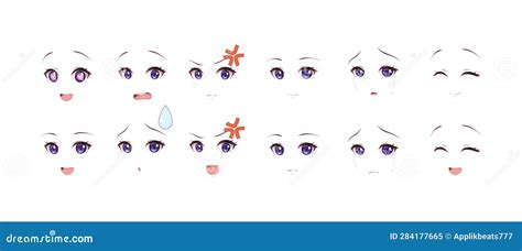 Anime Manga Girl Expressions Eyes Set. Japanese Cartoon Style Stock Vector - Illustration of ...