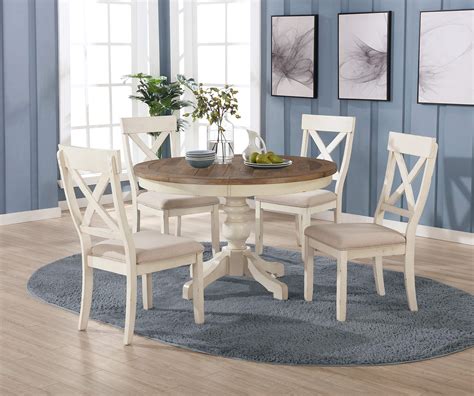 Buy Roundhill Furniture Prato 5-Piece Round Dining Table Set with Cross Back Chairs, Antique ...