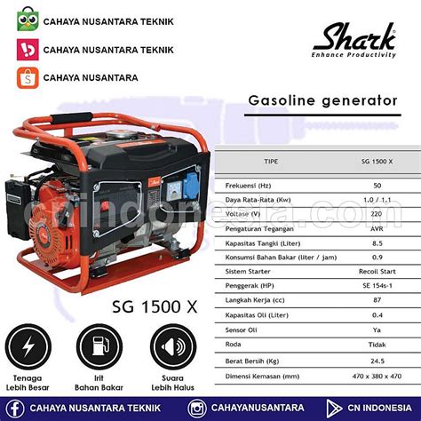 Kompresor » SHARK » Mesin Genset Bensin 1000 Watt SG 1500 SHARK • Toko Teknik CAHAYA NUSANTARA ...