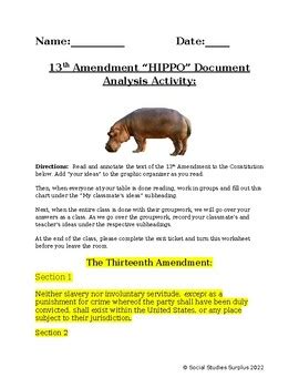 The 13th Amendment Document Analysis "HIPPO" Activity by Social Studies ...