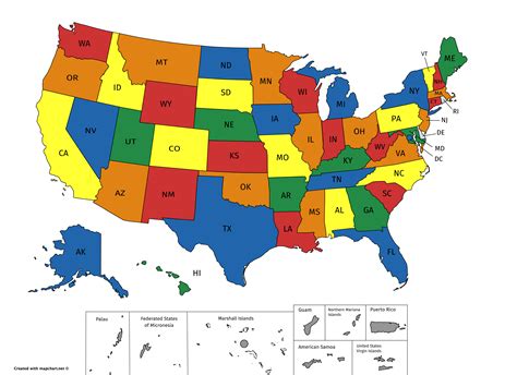 Here's a reliable map of the US with states and overseas territories/freely associated states ...