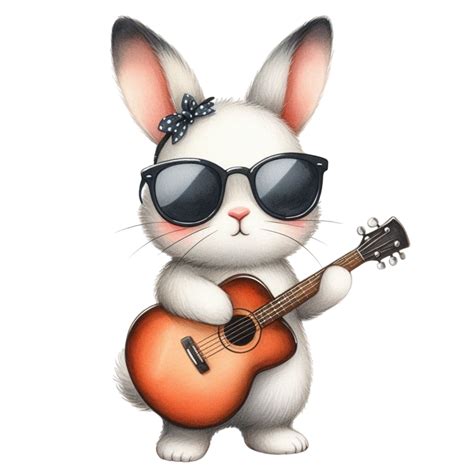 AI generated a cute bunny with sunglasses playing an acoustic guitar 41319283 PNG