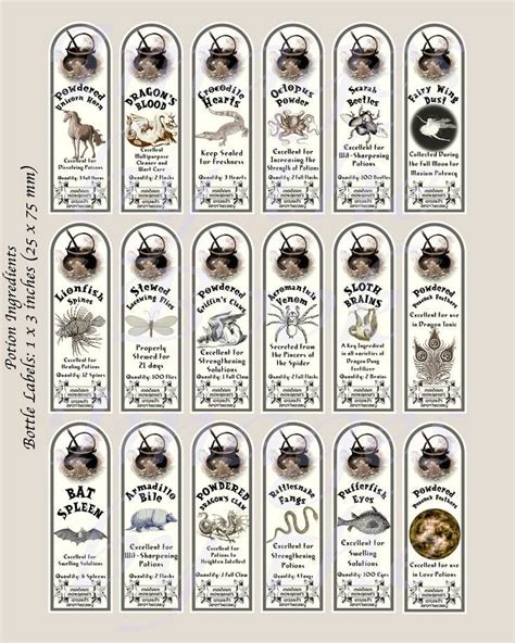 Wizard Labels, Potion Ingredient Labels, Bottle Labels in 3 Sizes Download and Print Upon ...