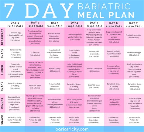 Bariatric Meal Planning Guide [7 Day Sample Meal Plan] - Bariatricity | Bariatric surgery diet ...