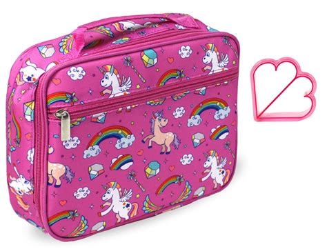 Keeli Kids Girls Pink Unicorn Lunch Box School Lunch Bag with Heart Sandwich Cutter in Pink ...