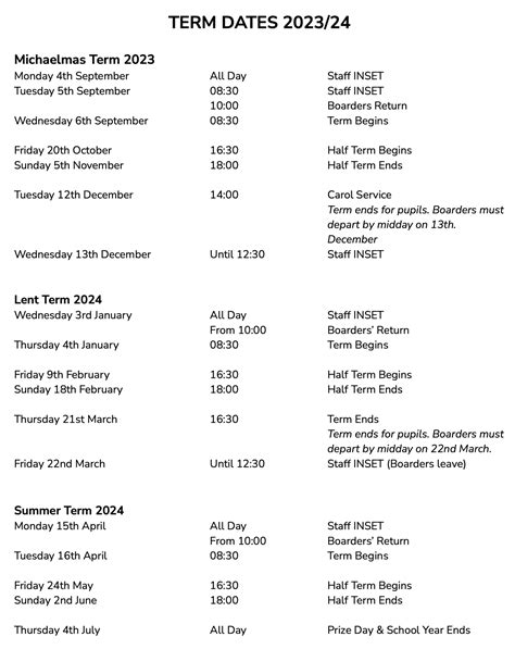 TERM DATES – Dover College