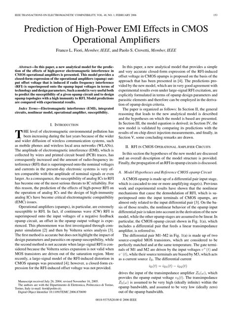 (PDF) Prediction of high-power EMI effects in CMOS operational amplifiers