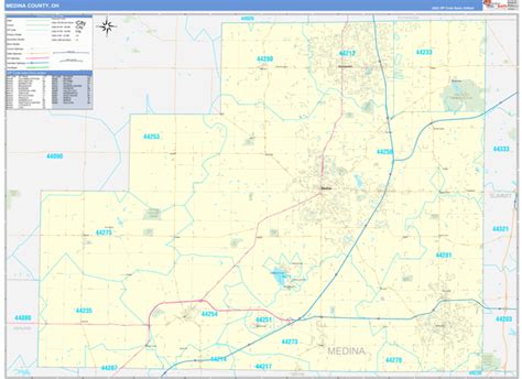 Medina County, OH Zip Code Wall Map Basic Style by MarketMAPS - MapSales