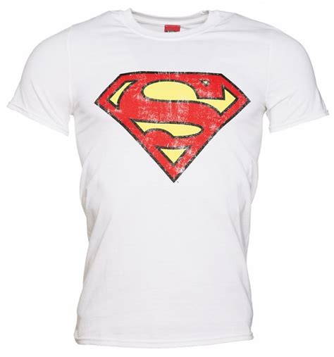 Men's White Distressed Superman Logo T-Shirt