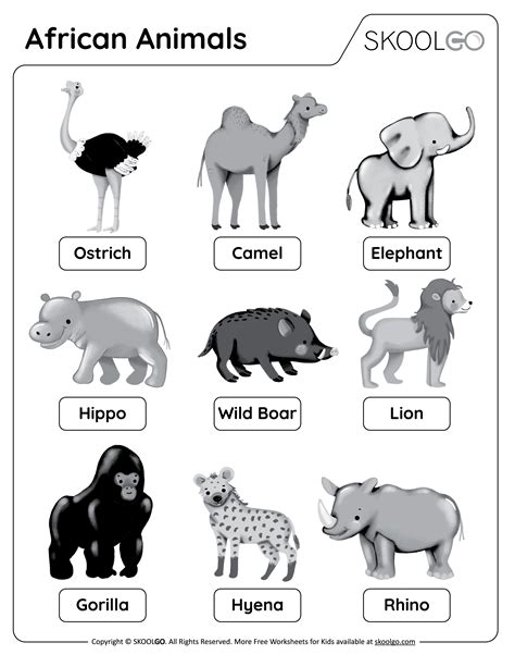 African Animals - Free Worksheet - SKOOLGO