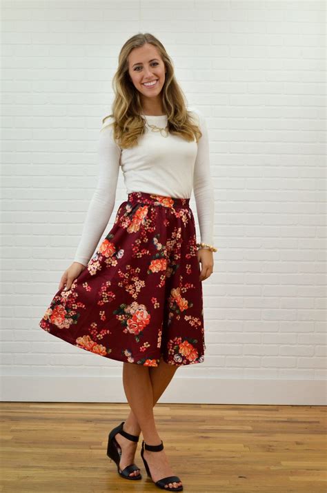 Floral Burgundy Midi Skirt | Modest outfits, Outfits, Sunday outfits