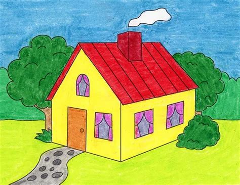 Easy How to Draw a 3D House Tutorial and House Coloring Page