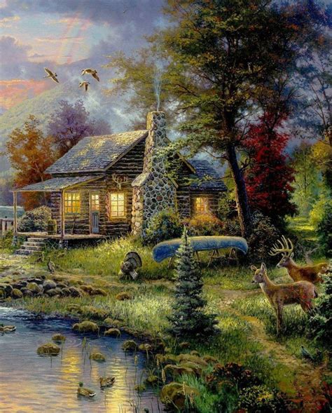 Cabin Painting | Thomas kinkade paintings, Kinkade paintings, Landscape ...