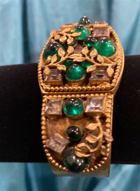 Vintage 40s Deco Emerald Gold Bracelet Estate Costume High End - Etsy