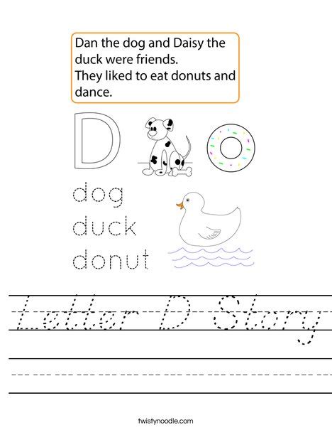 Letter D Story Worksheet - D'Nealian - Twisty Noodle