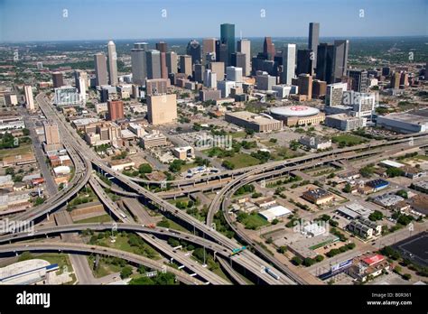 Aerial view of the freeway interchange of Interstate 45 and U S Stock Photo, Royalty Free Image ...