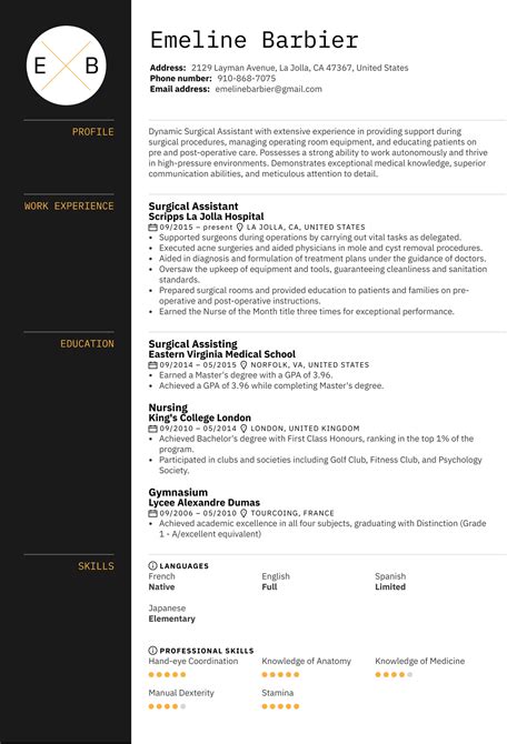 Surgical Assistant Resume Template | Kickresume