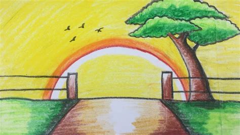 Easy Step by Step Rainbow Scenery Drawing