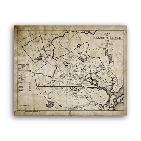 Printable Salem Village 1692 map - witch trials, medieval inquisition