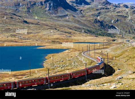 Bernina express train, Bernina pass, Switzerland Stock Photo - Alamy