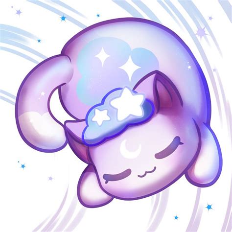 a purple cat with stars on it's head floating in the air above water