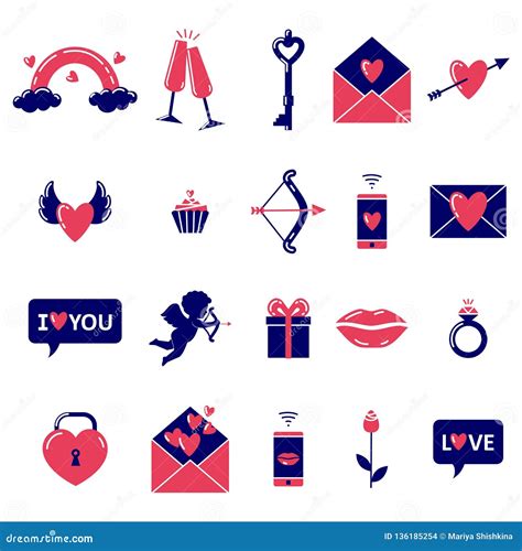 Set Of Simple Colored Valentine`s Day Symbols On White Background ...