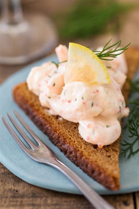 Swedish Shrimp Salad Skagenröra on Rye Toast • Electric Blue Food