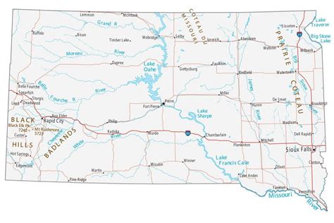 Map of South Dakota - Cities and Roads - GIS Geography