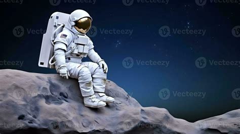 Spaceman or astronaut sitting on the rock at moon. 27162978 Stock Photo ...