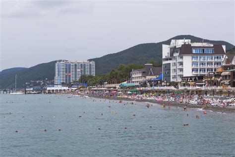 Beach in Resort Settlement Lasarevskoye in Cloudy Weather. Sochi, Russia Editorial Image - Image ...