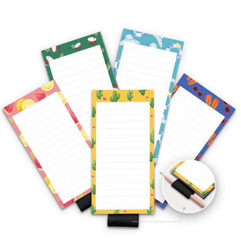 Buy 5 Pack Magnetic Notepads for Fridge with Pen Holder, Full Magnet Back Notepad, To Do List ...