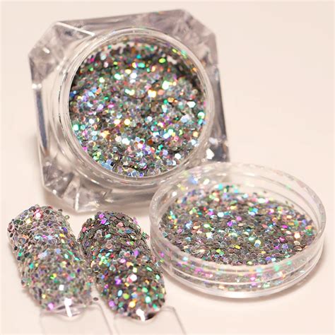 BORN PRETTY 2 Boxes Holographic Glitter Flakes Gold Silver 0.6mm Hexagon Nail Sequins Paillette ...