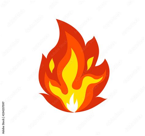 Isolated flame emoticon on white background.Vector cartoon fire icon emoji.Light effect, flaming ...