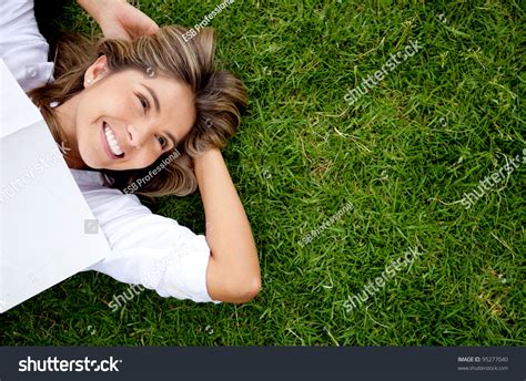 Woman Relaxing Outdoors Looking Happy Smiling Stock Photo 95277040 - Shutterstock