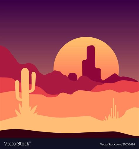 Sunrise in mexican desert landscape with cactus Vector Image