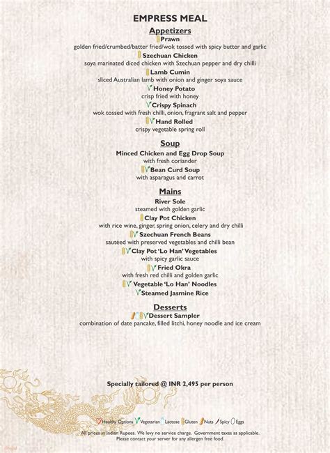 Menu of Empress of China, Nehru Place, Delhi | Dineout