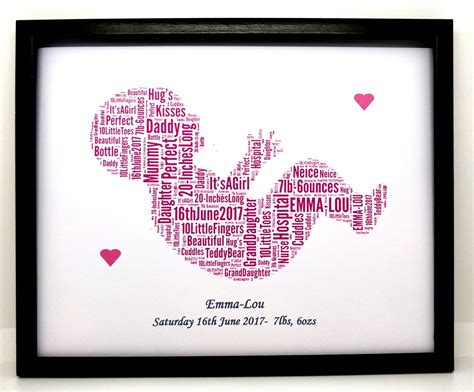 New Personalised Birth of Baby Word Art, Baby Boy, Baby Girl or Twins ...